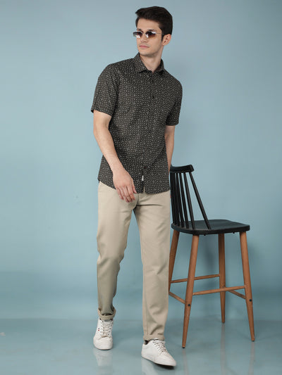 Olive Printed 100% Cotton Shirt-Men Shirts-Crimsoune Club