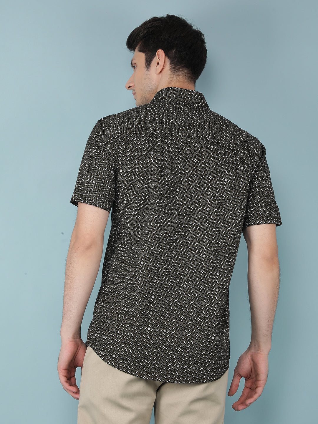 Olive Printed 100% Cotton Shirt-Men Shirts-Crimsoune Club