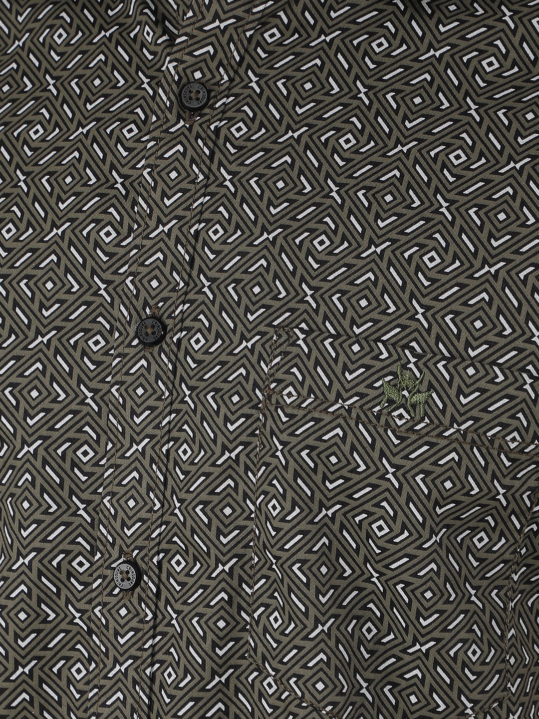 Olive Printed 100% Cotton Shirt-Men Shirts-Crimsoune Club