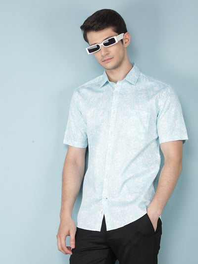 Green Floral Print 100% Cotton Shirt-Men Shirts-Crimsoune Club