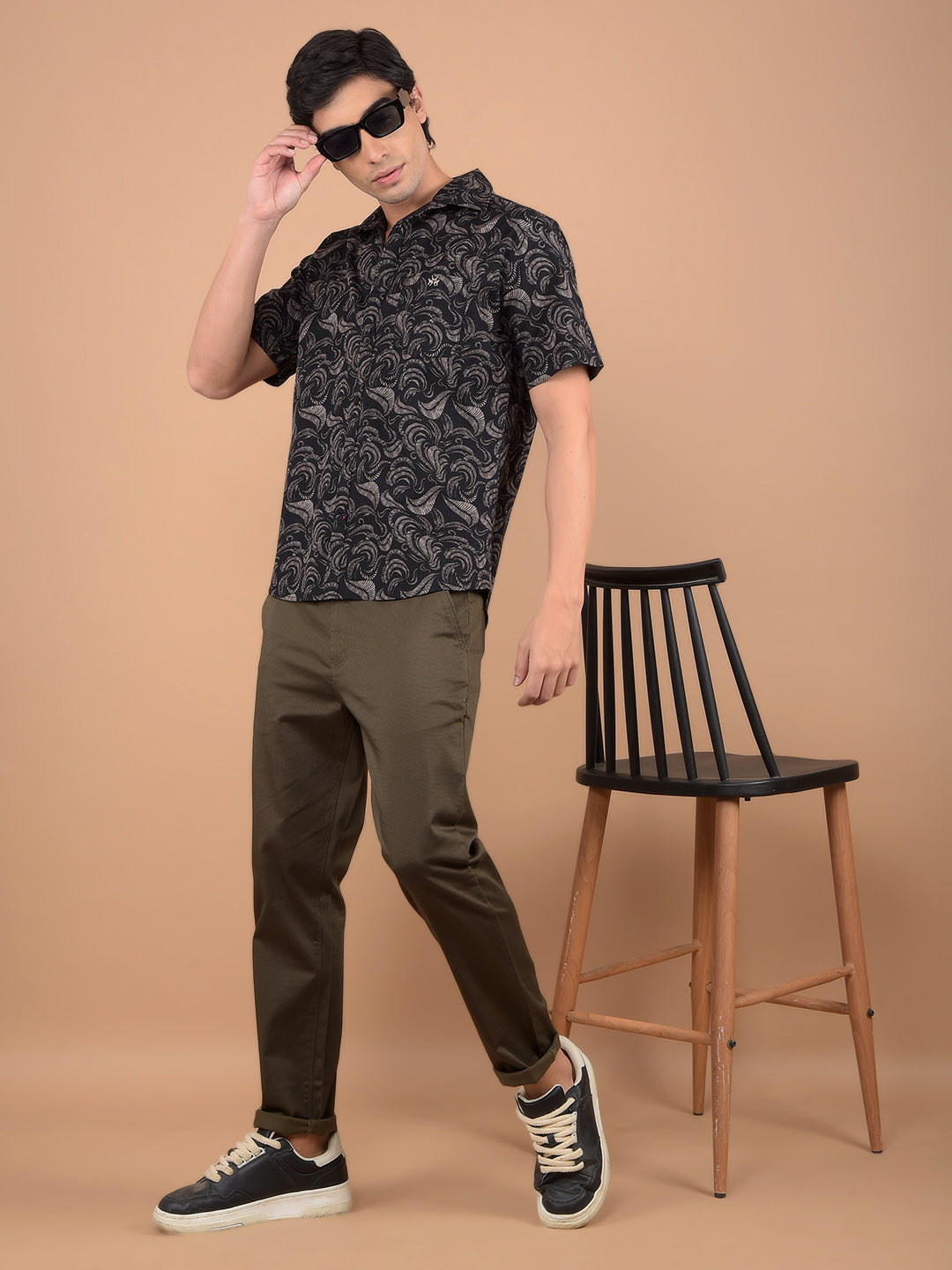 Black Floral Print 100% Cotton Shirt-Men Shirts-Crimsoune Club