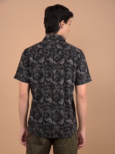 Black Floral Print 100% Cotton Shirt-Men Shirts-Crimsoune Club