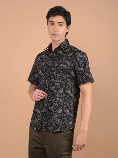 Black Floral Print 100% Cotton Shirt-Men Shirts-Crimsoune Club