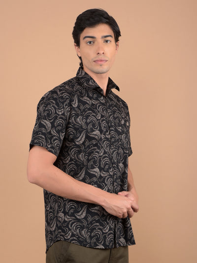 Black Floral Print 100% Cotton Shirt-Men Shirts-Crimsoune Club