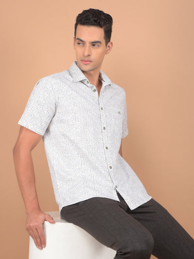 Olive Printed 100% Cotton Shirt-Men Shirts-Crimsoune Club