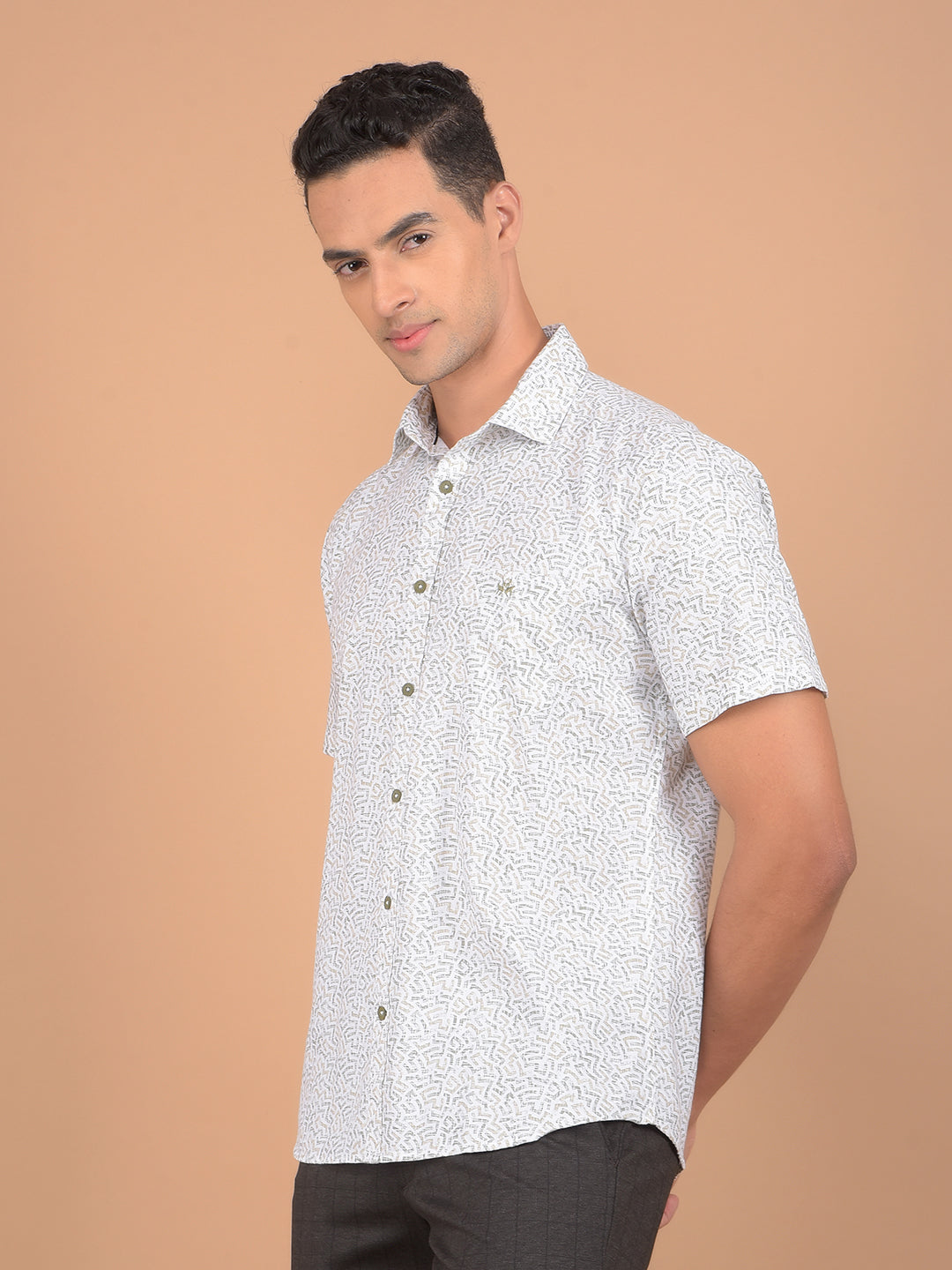 Olive Printed 100% Cotton Shirt-Men Shirts-Crimsoune Club