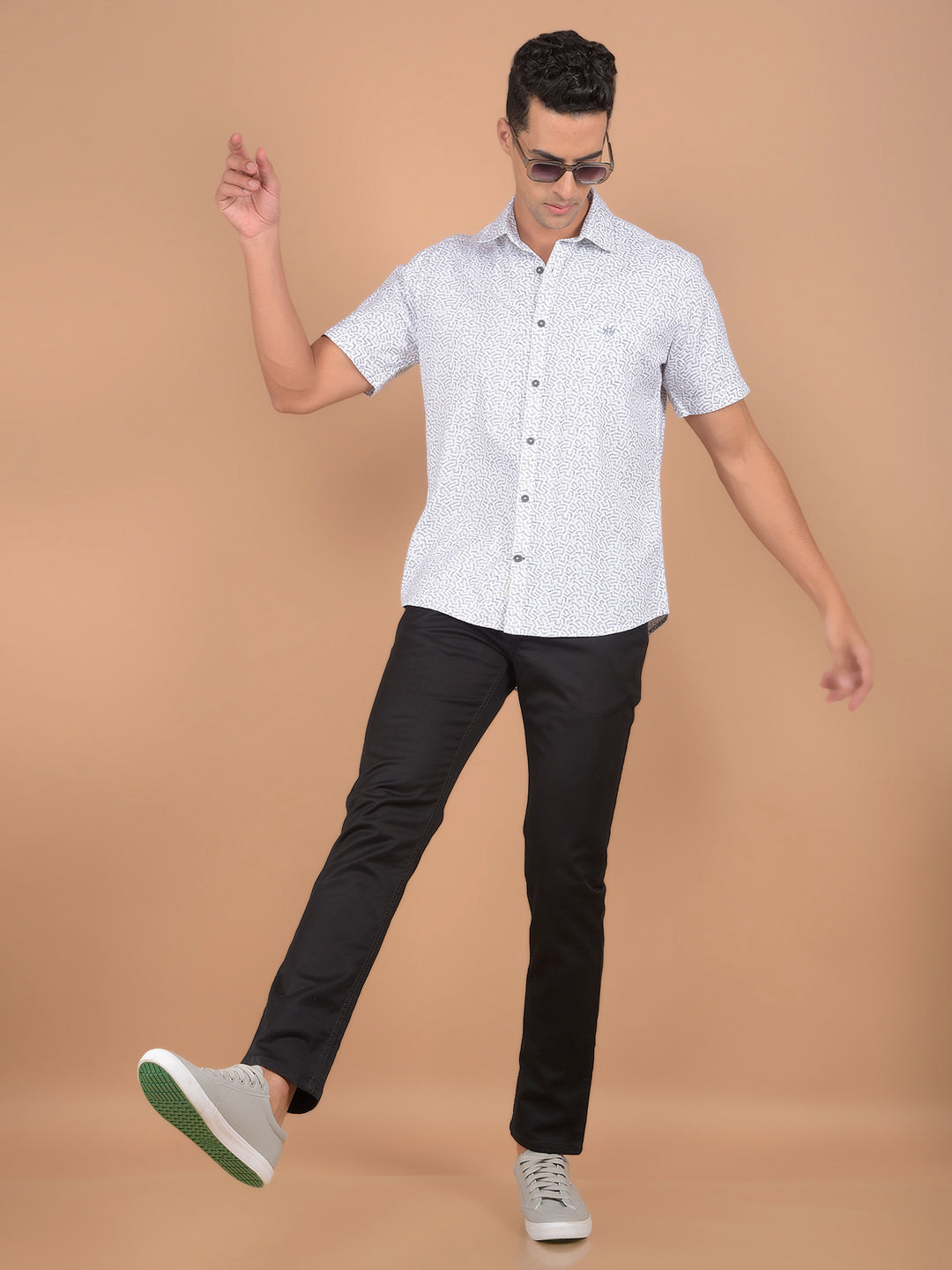 Grey Printed 100% Cotton Shirt-Men Shirts-Crimsoune Club