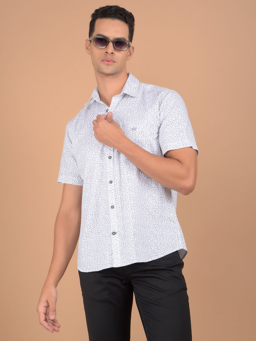 Grey Printed 100% Cotton Shirt-Men Shirts-Crimsoune Club