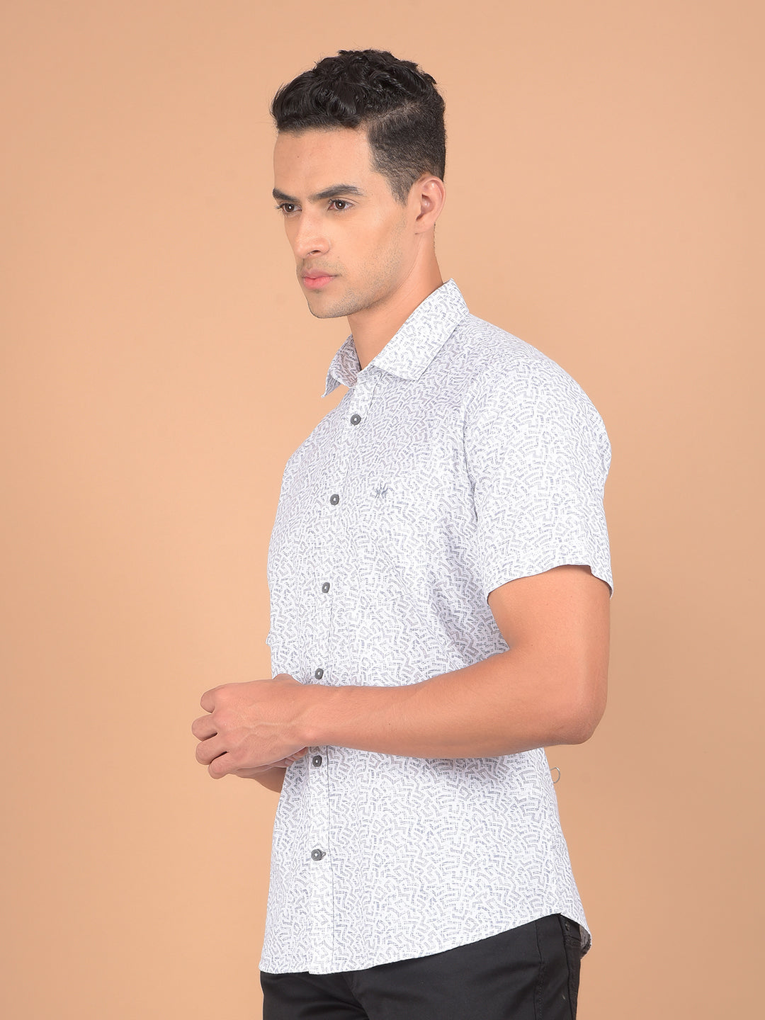 Grey Printed 100% Cotton Shirt-Men Shirts-Crimsoune Club