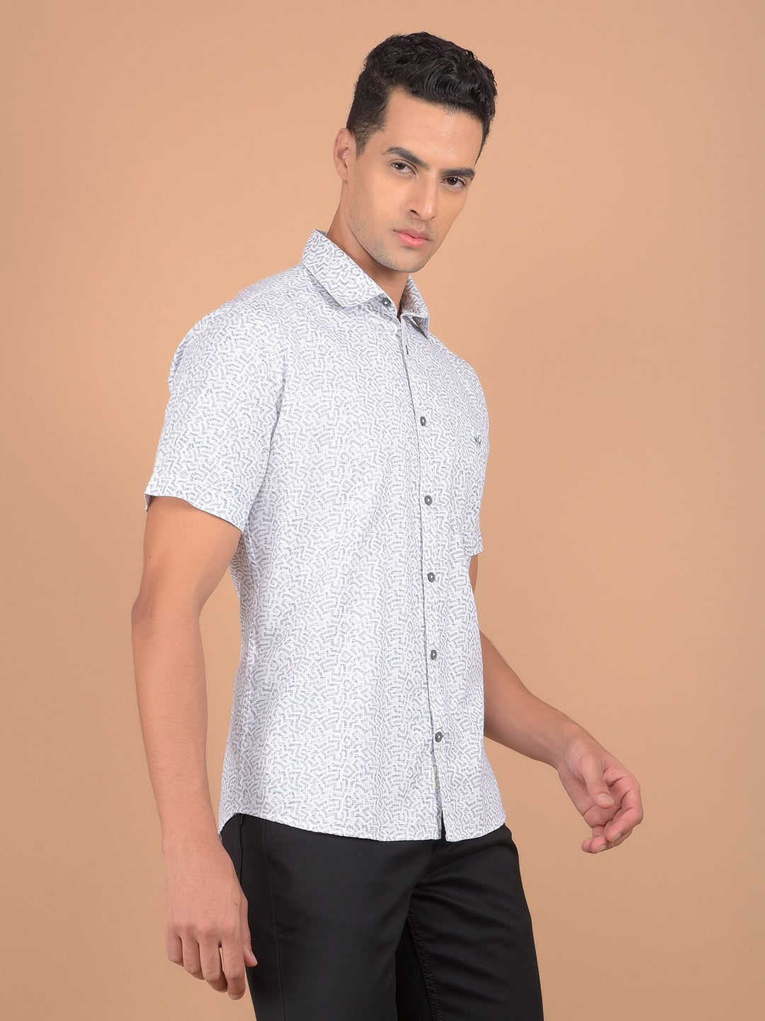 Grey Printed 100% Cotton Shirt-Men Shirts-Crimsoune Club