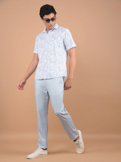 Blue Floral Print 100% Cotton Shirt-Men Shirts-Crimsoune Club