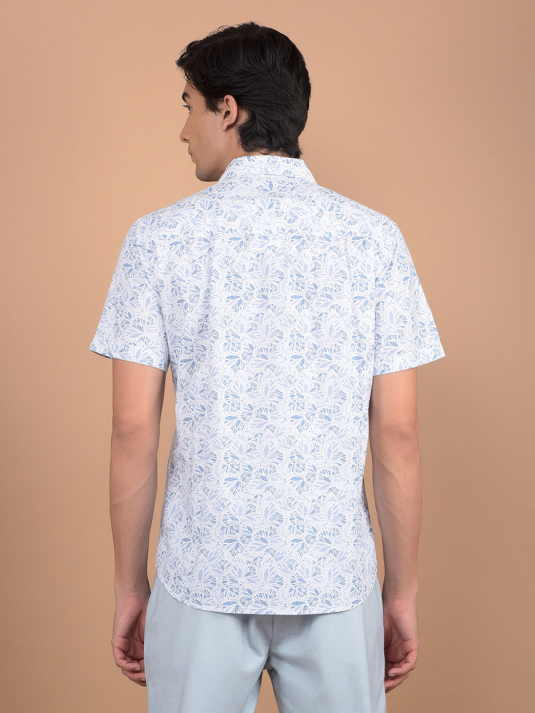 Blue Floral Print 100% Cotton Shirt-Men Shirts-Crimsoune Club