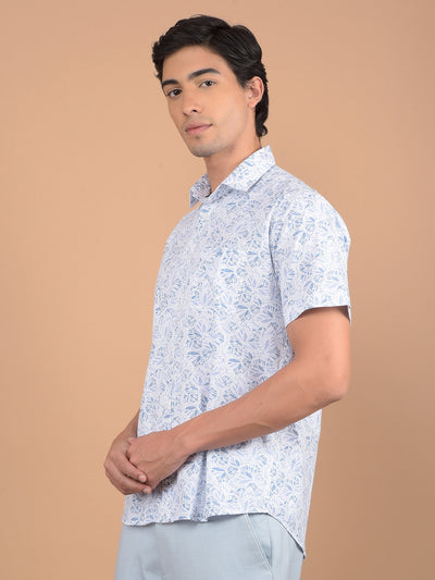 Blue Floral Print 100% Cotton Shirt-Men Shirts-Crimsoune Club