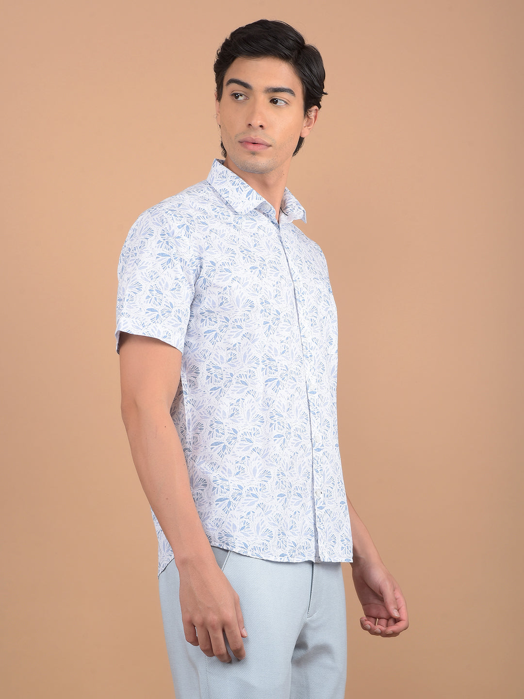 Blue Floral Print 100% Cotton Shirt-Men Shirts-Crimsoune Club