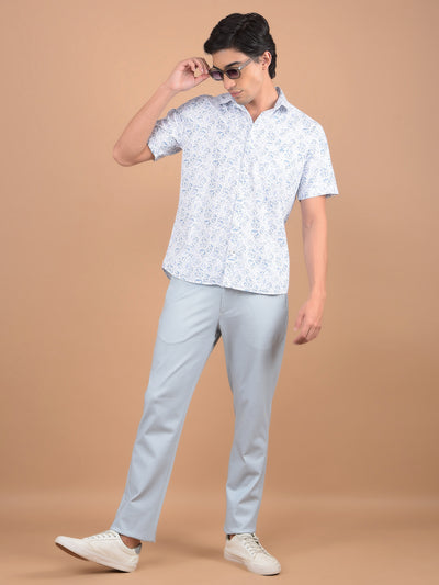 Blue Floral Print 100% Cotton Shirt-Men Shirts-Crimsoune Club