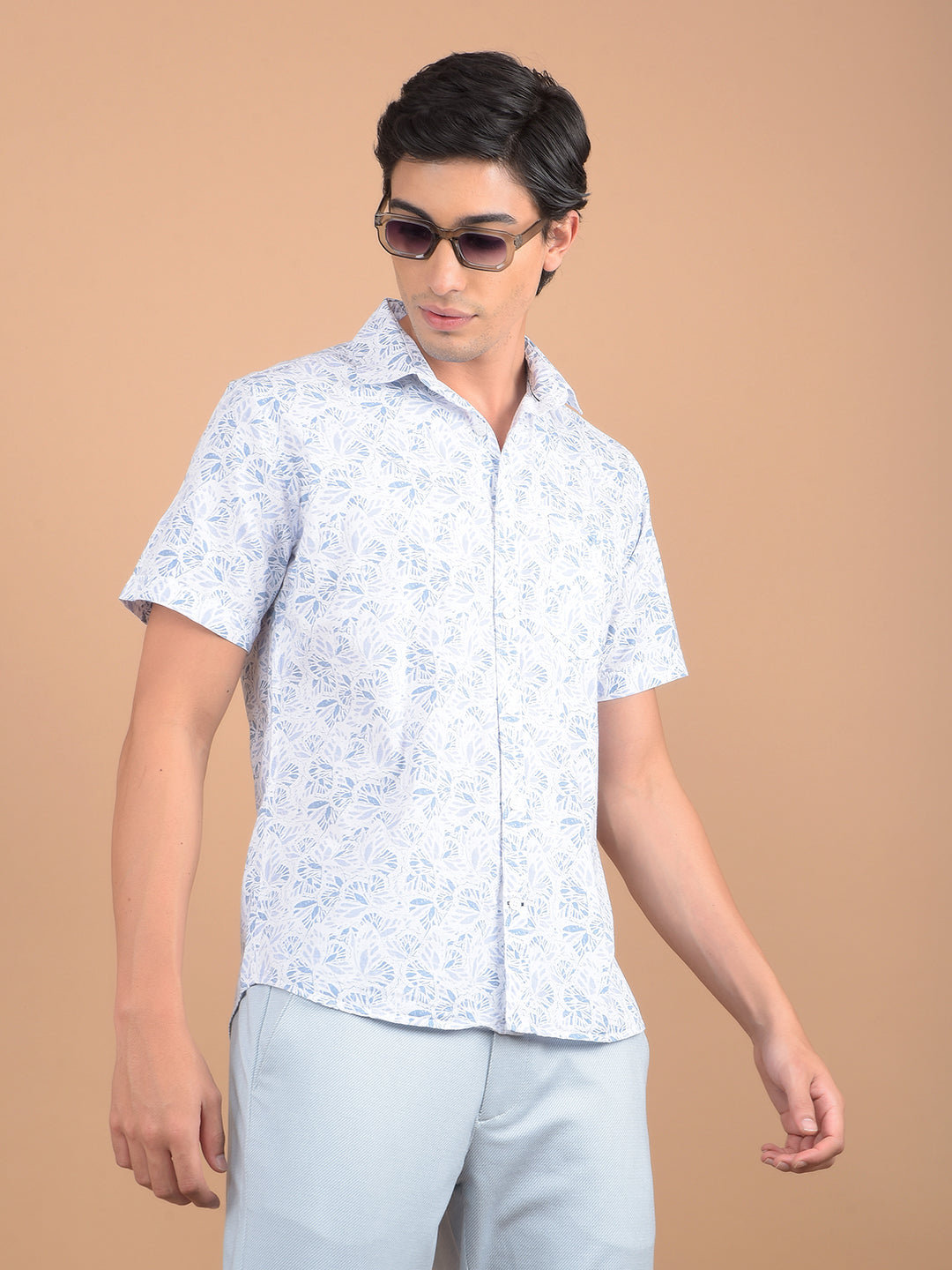 Blue Floral Print 100% Cotton Shirt-Men Shirts-Crimsoune Club