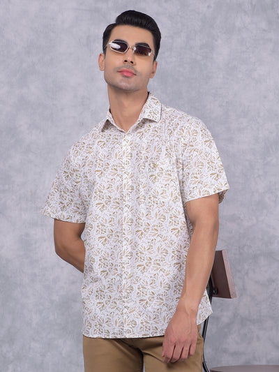 Olive Floral Print 100% Cotton Shirt-Men Shirts-Crimsoune Club