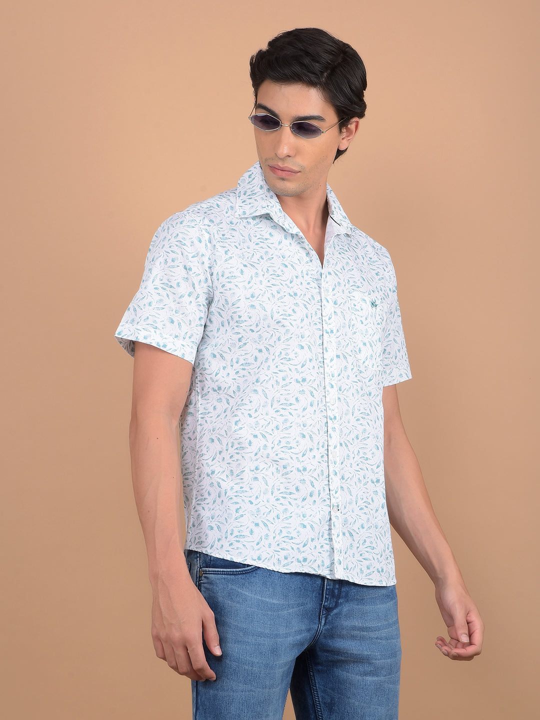 Green Floral Print 100% Cotton Shirt-Men Shirts-Crimsoune Club