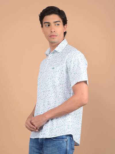 Green Floral Print 100% Cotton Shirt-Men Shirts-Crimsoune Club