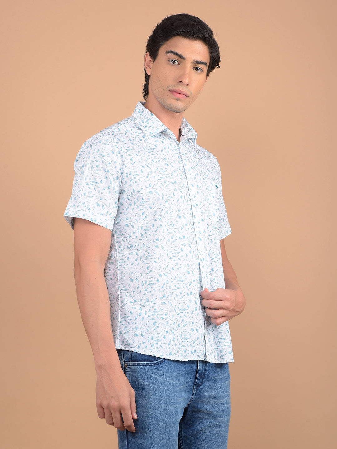 Green Floral Print 100% Cotton Shirt-Men Shirts-Crimsoune Club