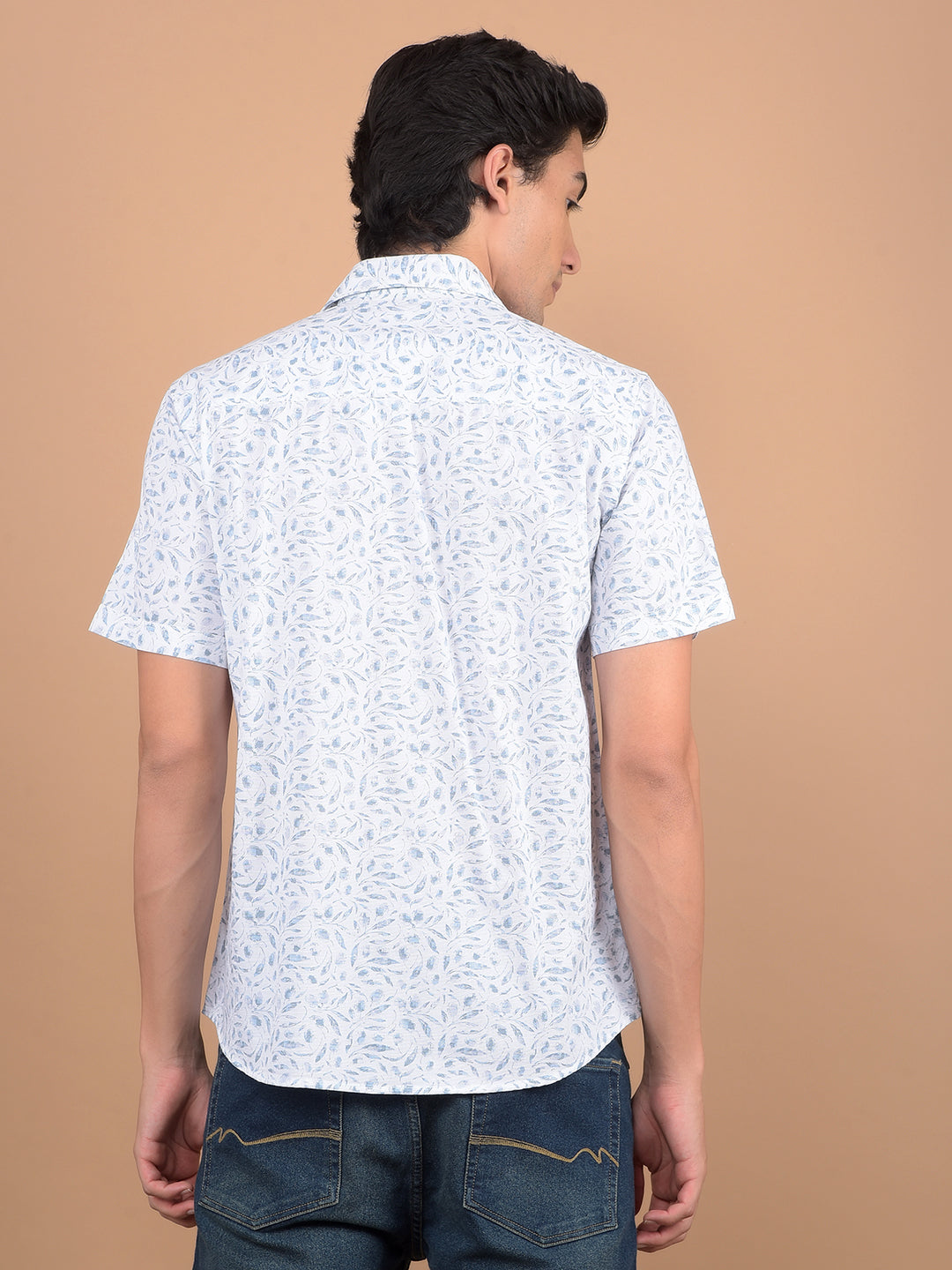 Blue Floral Print 100% Cotton Shirt-Men Shirts-Crimsoune Club