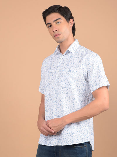 Blue Floral Print 100% Cotton Shirt-Men Shirts-Crimsoune Club