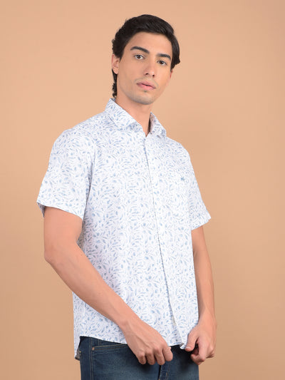 Blue Floral Print 100% Cotton Shirt-Men Shirts-Crimsoune Club