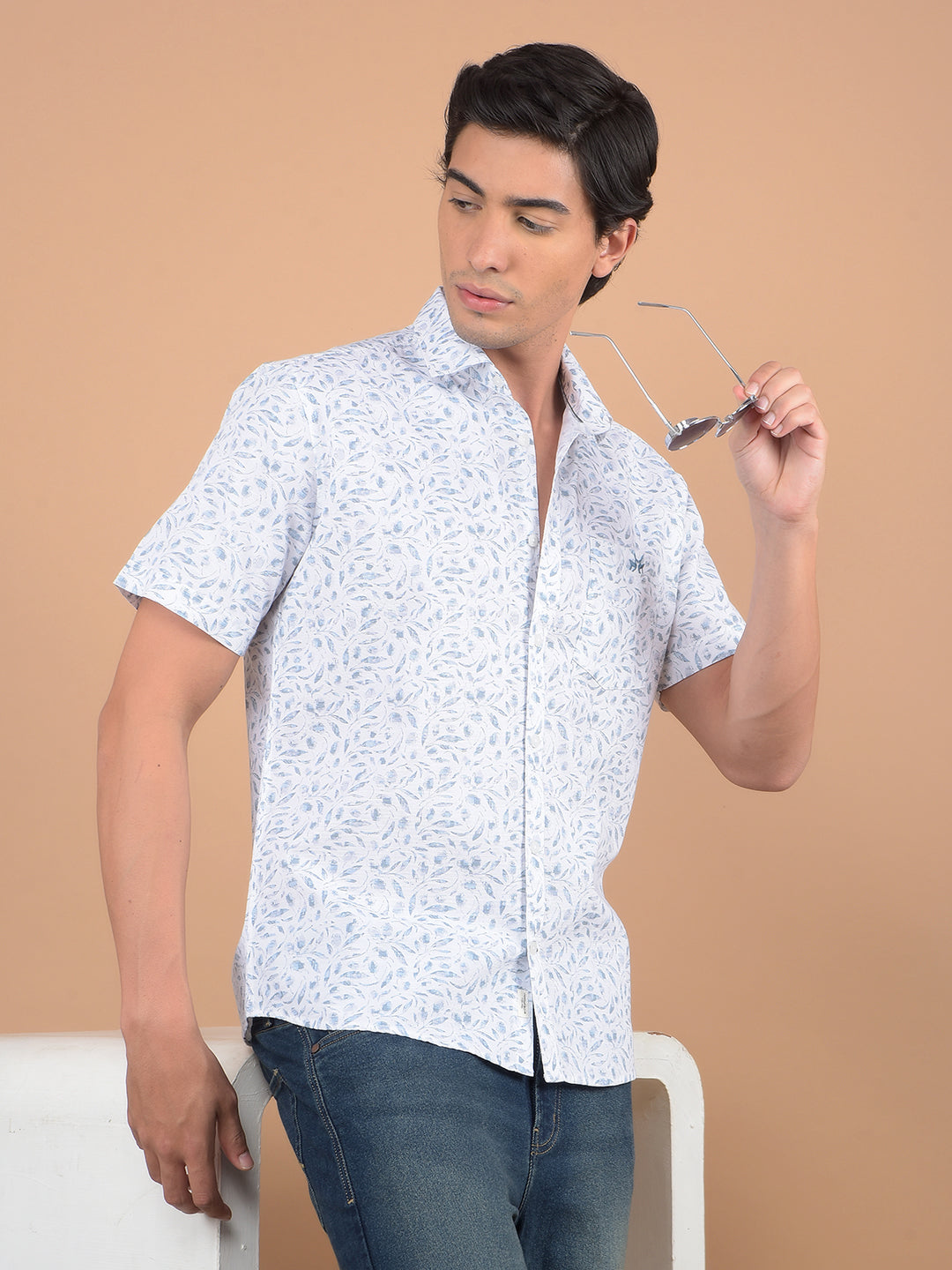 Blue Floral Print 100% Cotton Shirt-Men Shirts-Crimsoune Club