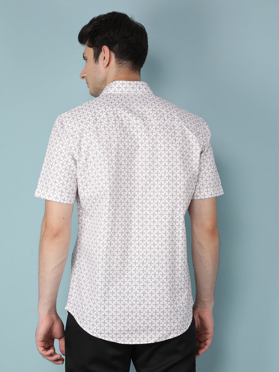 Beige Printed 100% Cotton Shirt-Men Shirts-Crimsoune Club