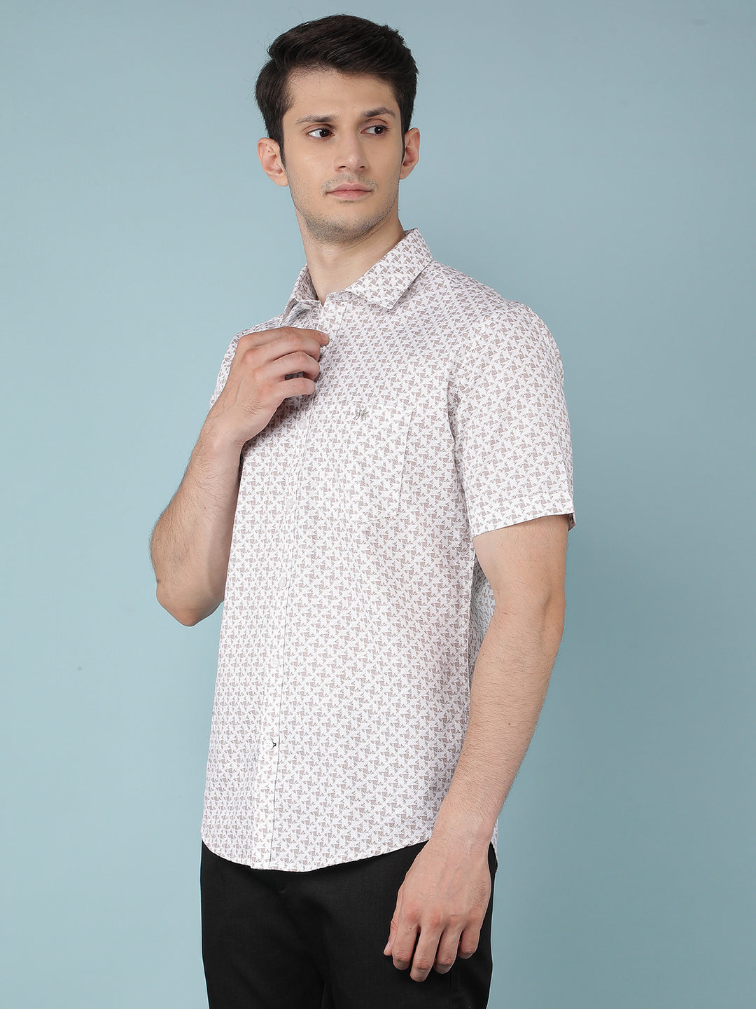 Beige Printed 100% Cotton Shirt-Men Shirts-Crimsoune Club