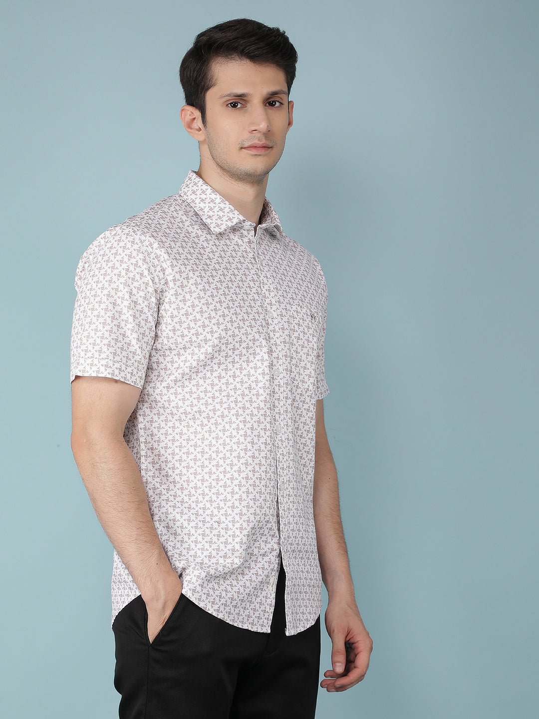 Beige Printed 100% Cotton Shirt-Men Shirts-Crimsoune Club