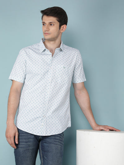 Blue Printed 100% Cotton Shirt-Men Shirts-Crimsoune Club