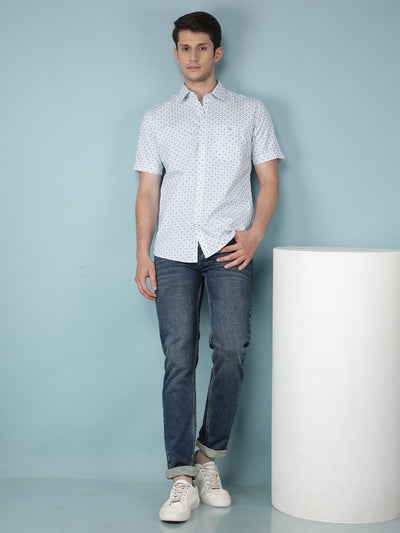 Blue Printed 100% Cotton Shirt-Men Shirts-Crimsoune Club