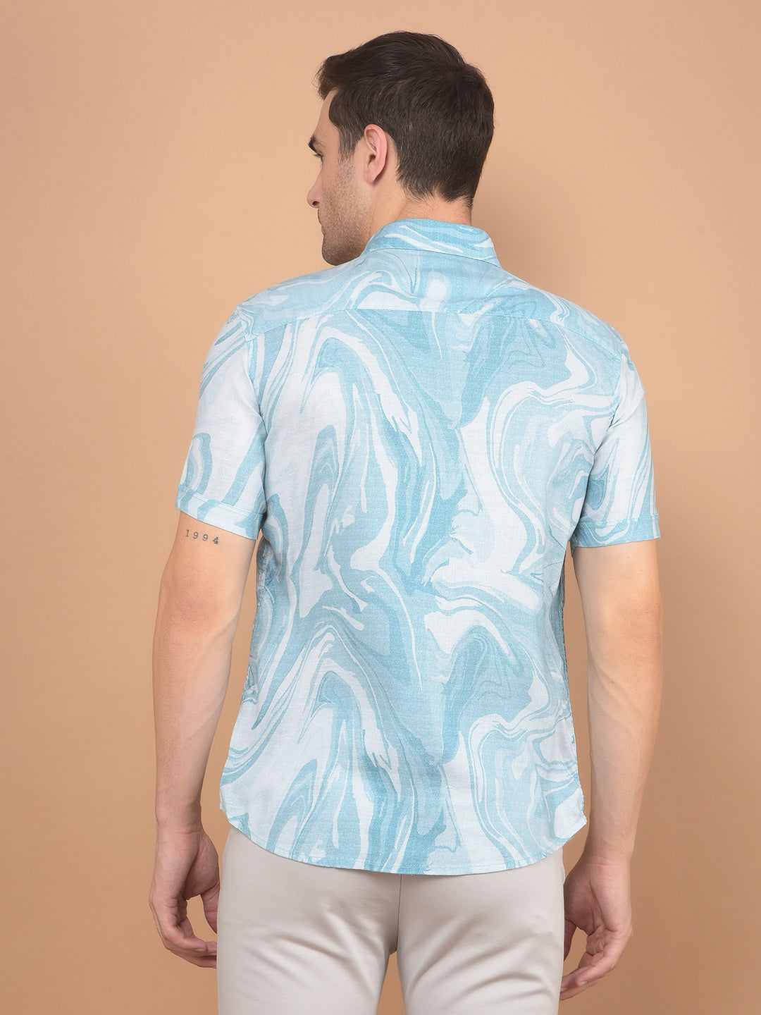 Blue Printed Linen Shirt-Men Shirts-Crimsoune Club