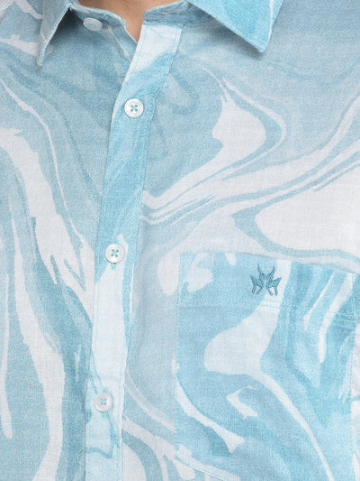 Blue Printed Linen Shirt-Men Shirts-Crimsoune Club