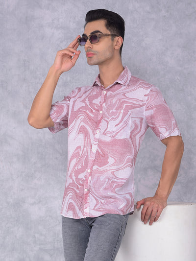 Red Printed Linen Shirt-Men Shirts-Crimsoune Club