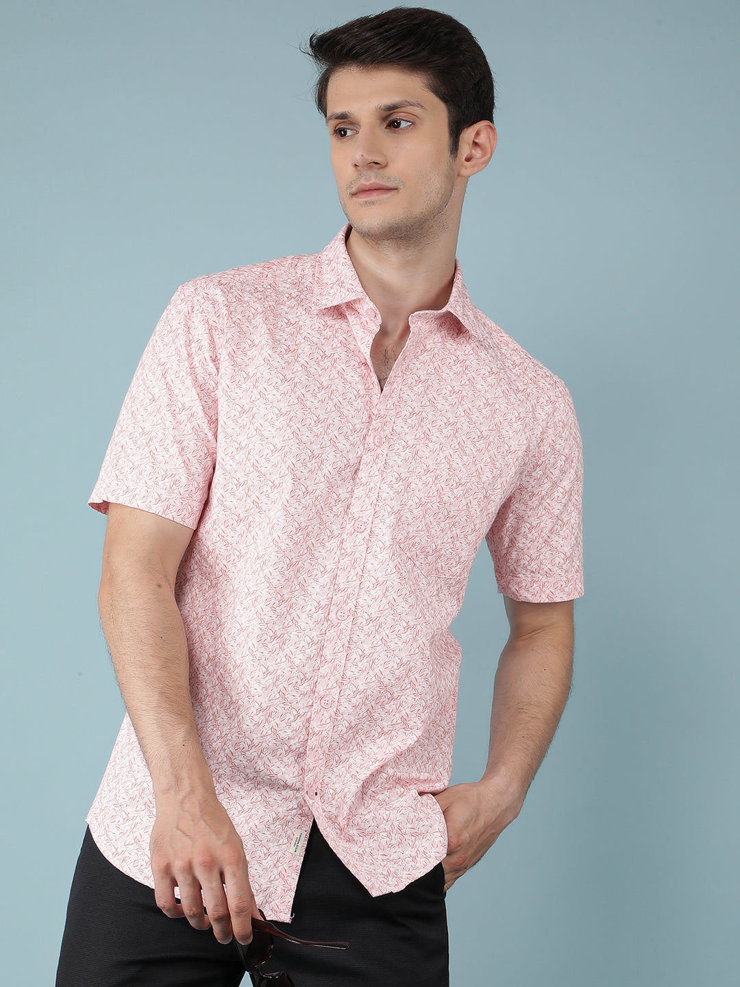 Pink Floral Print 100% Cotton Shirt-Men Shirts-Crimsoune Club