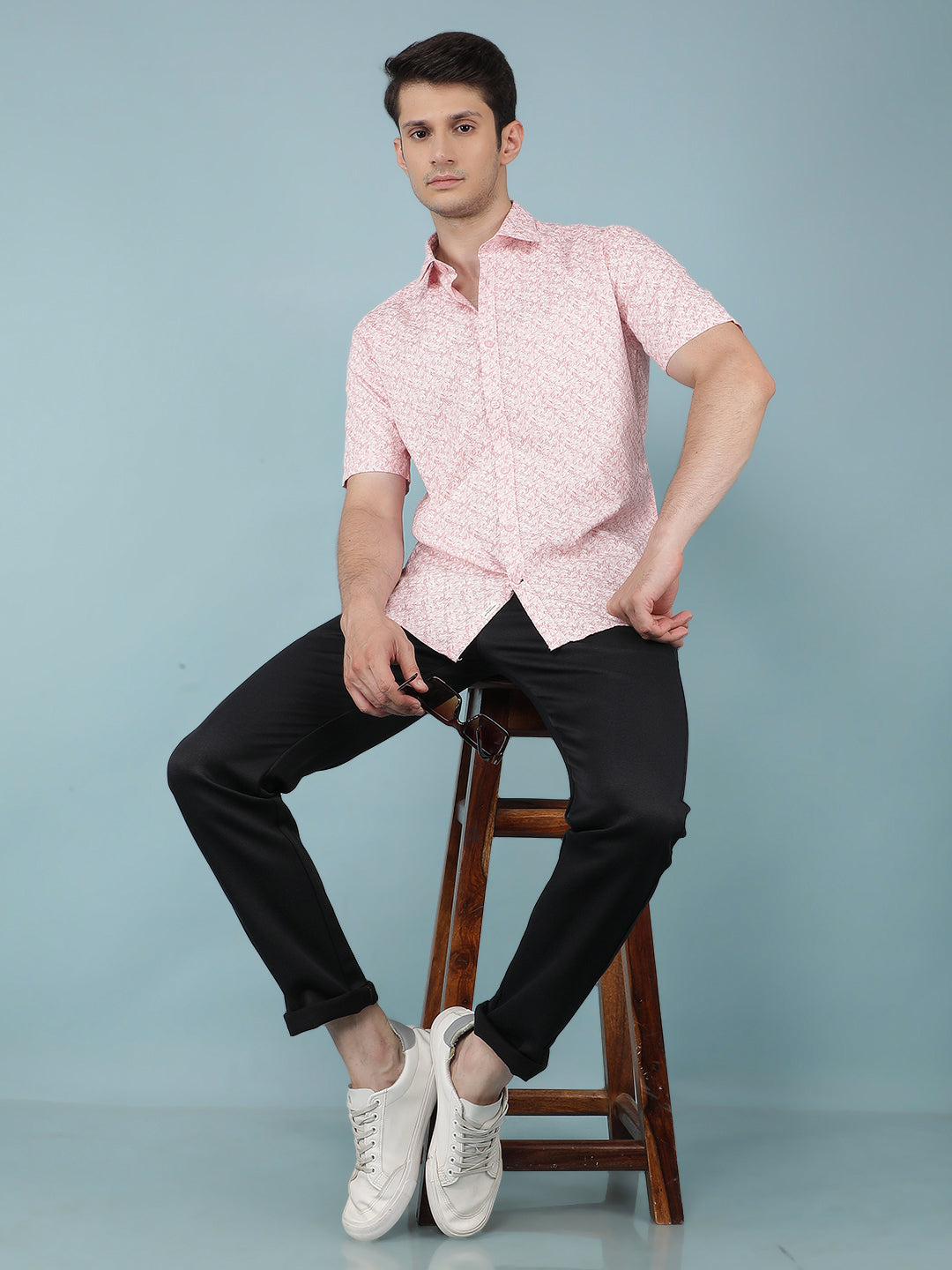 Pink Floral Print 100% Cotton Shirt-Men Shirts-Crimsoune Club