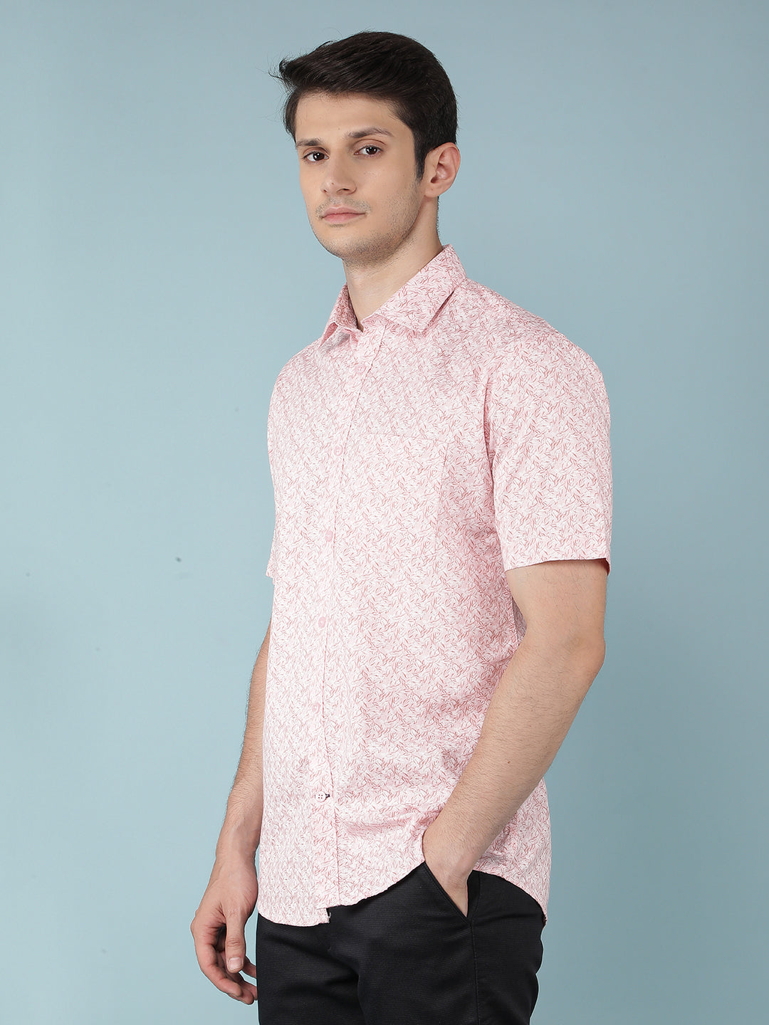 Pink Floral Print 100% Cotton Shirt-Men Shirts-Crimsoune Club