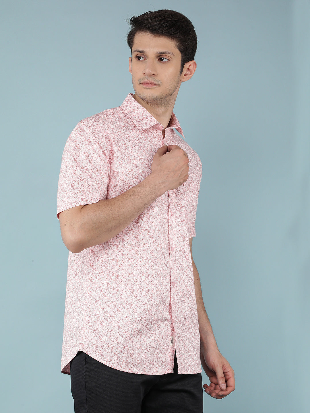 Pink Floral Print 100% Cotton Shirt-Men Shirts-Crimsoune Club