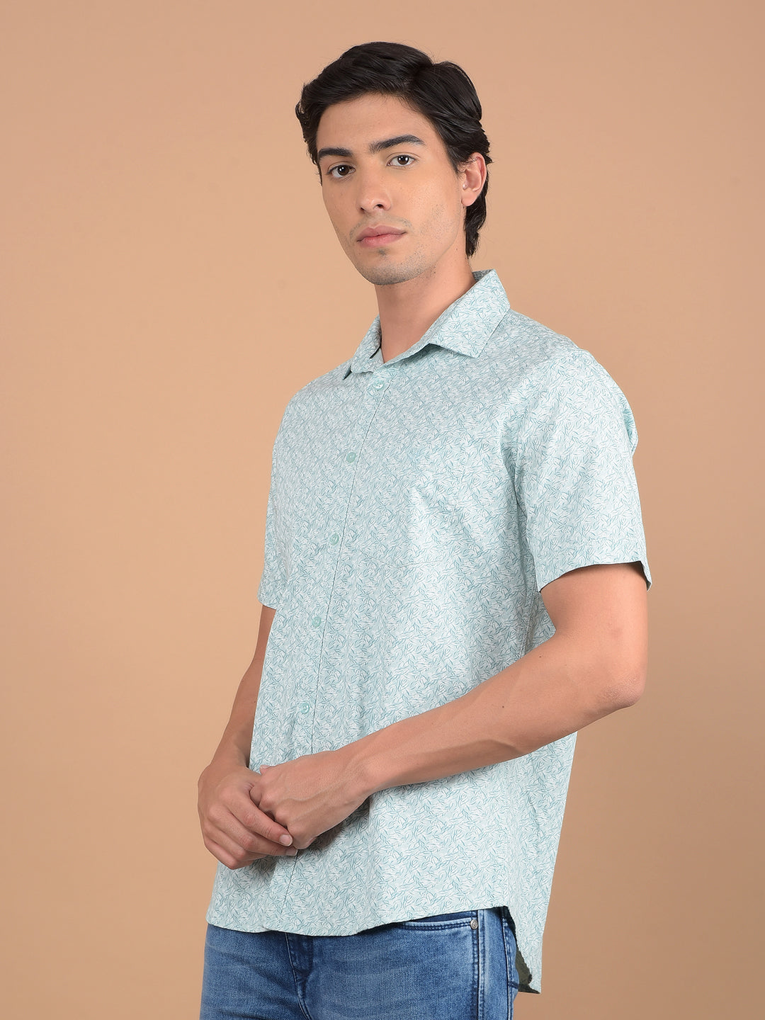 Green Floral Print 100% Cotton Shirt-Men Shirts-Crimsoune Club