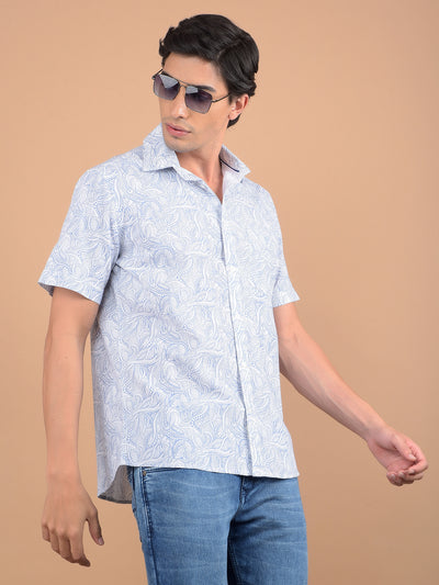 White Floral Print 100% Cotton Shirt-Men Shirts-Crimsoune Club