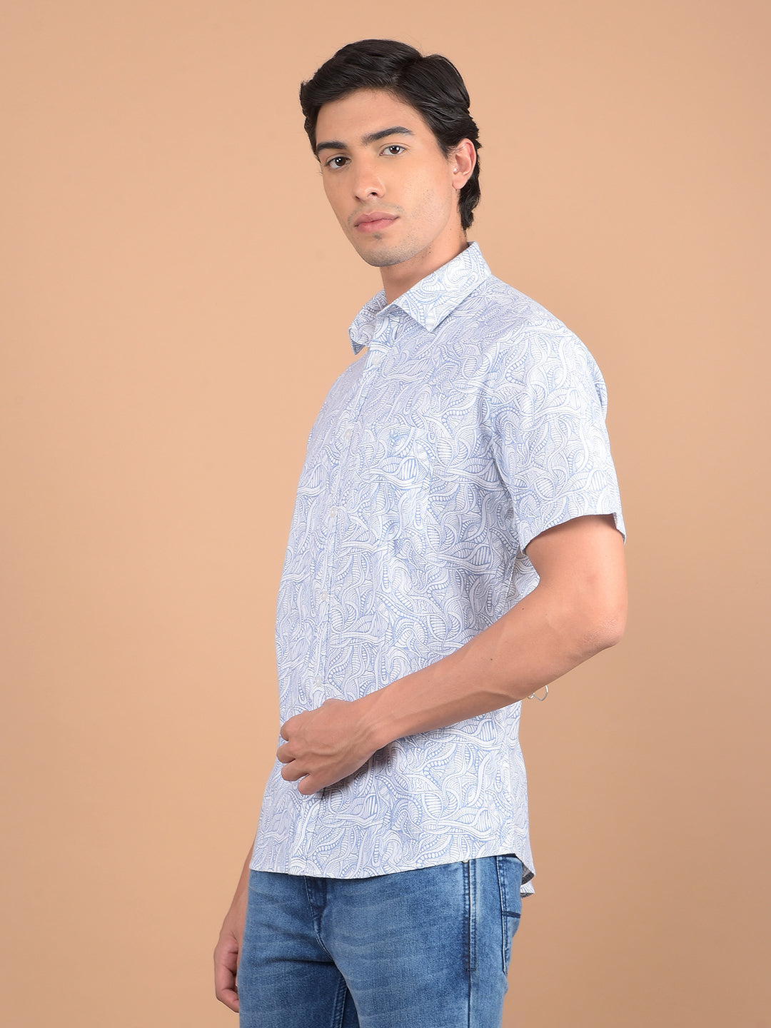 White Floral Print 100% Cotton Shirt-Men Shirts-Crimsoune Club