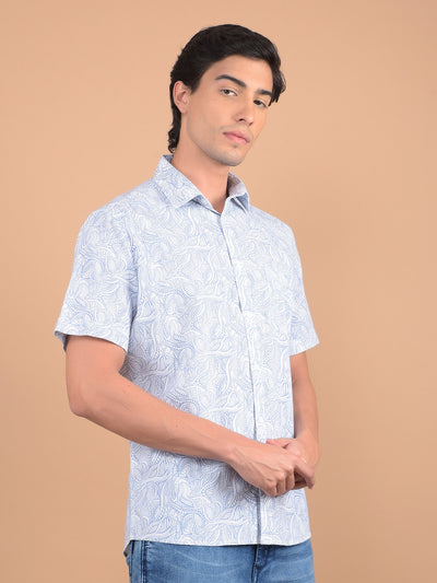 White Floral Print 100% Cotton Shirt-Men Shirts-Crimsoune Club