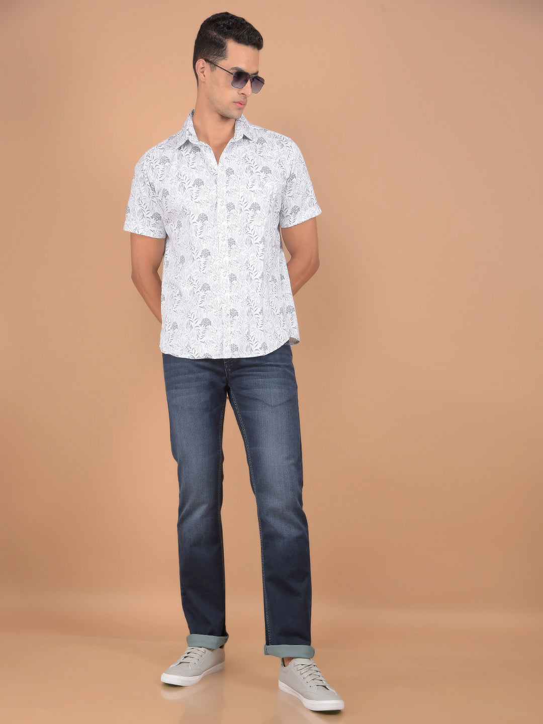 Grey Floral Print 100% Cotton Shirt-Men Shirts-Crimsoune Club