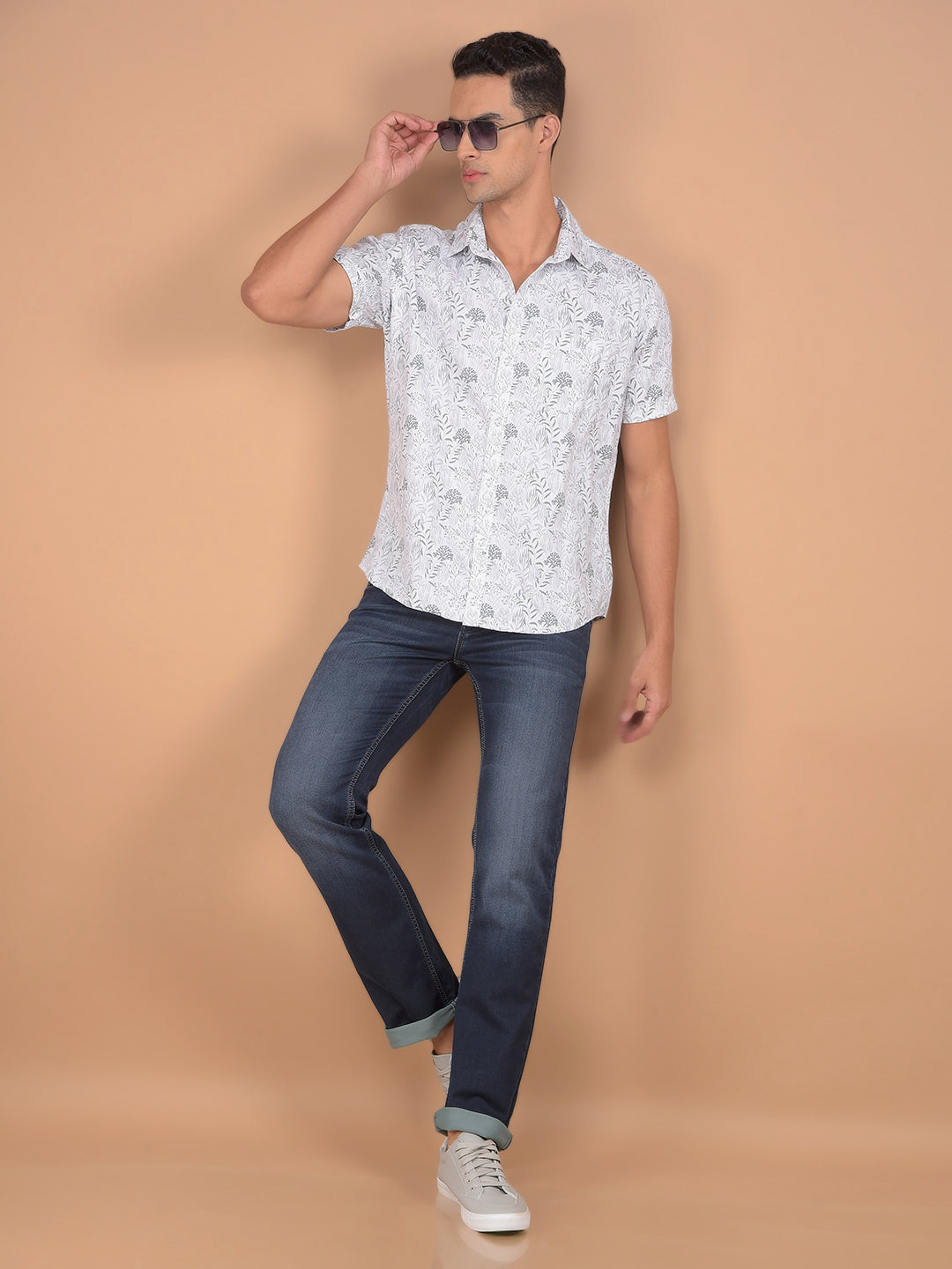 Grey Floral Print 100% Cotton Shirt-Men Shirts-Crimsoune Club