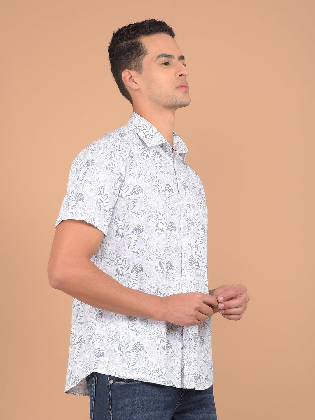 Grey Floral Print 100% Cotton Shirt-Men Shirts-Crimsoune Club