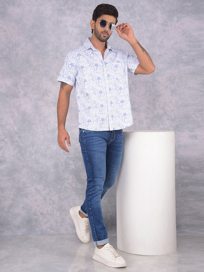 Blue Floral Print 100% Cotton Shirt-Men Shirts-Crimsoune Club