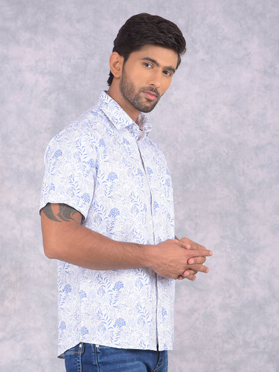 Blue Floral Print 100% Cotton Shirt-Men Shirts-Crimsoune Club