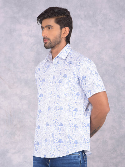 Blue Floral Print 100% Cotton Shirt-Men Shirts-Crimsoune Club